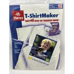 HANES T-ShirtMaker Easy-Peel Iron-On Ink Jet Transfer Paper 20 Sheets 8.5x11”